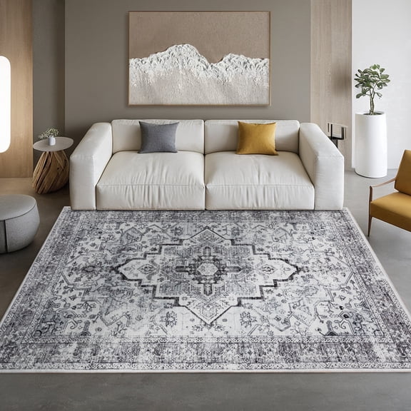 CHAKME 1'x2' Area Rugs Living Room Bedroom Ultra Thin Soft Washable Oriental Vintage Floral Carpet Distressed Rug Indoor Room Dorm Home Carpets Decor，Gray