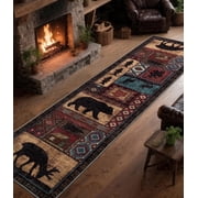 CHAKME 2'x8' Rustic Cabin Lodge Area Rug Machine Washable Non Slip Bear Deer Southwestern Pattern Low Pile Floor Mat Living Room Bedroom