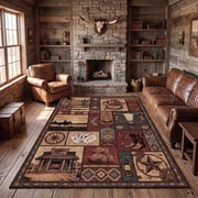 CHAKME 4x6 Western Cowboy Area Rug Rustic Southwestern Cabin Lodge Decor Machine Washable Non-Slip Low Pile Floor Mat Vintage Cactus Bull Skull Saloon Design Carpet for Living Room Bedroom