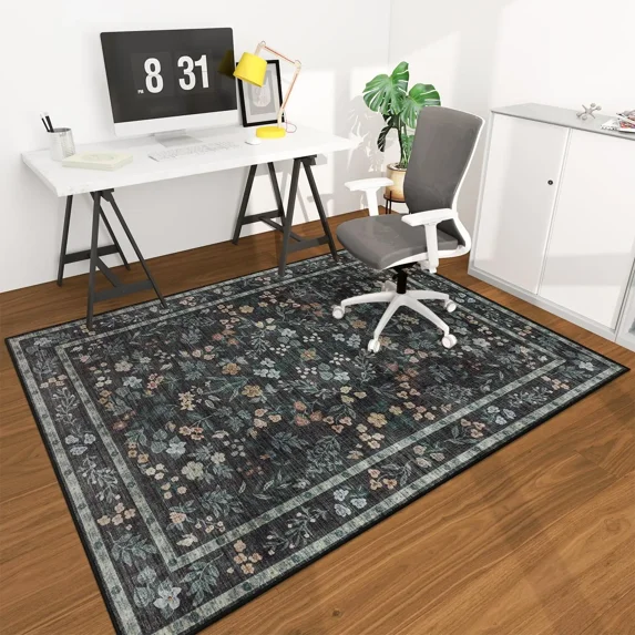 CHAKME 48" X 60" Dark Botanical Protective Flooring Office Chair Mat Hardwood Floor Tile Floor Heavy Duty Desk Chair Mat Carpet Anti Slip Office Floor Mat Rolling Chairs Low Pile Under Desk Rug
