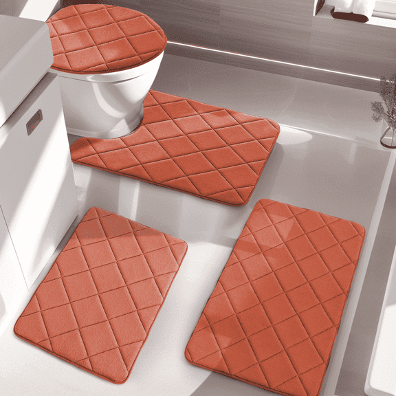 CHAKME 4pcs Bathroom Rugs Set with U-Shaped Mat, Non Slip, Quick Drying, Ultra Soft and Water Absorbent Bath Rug Mat Carpet Machine Washable 20"x32" 17"x24" U 20"x24" 15"x18" ORANGE
