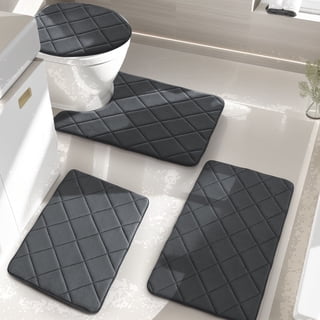 CHAKME 4pcs Bathroom Rugs Set with U-Shaped Mat, Non Slip, Quick Drying, Ultra Soft and Water Absorbent Bath Rug Mat Carpet Machine Washable 20"x32"+17"x24"+U 20"x24"+15"x18" GRAY