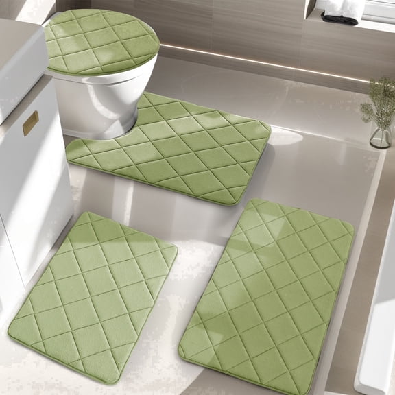 CHAKME 4pcs Bathroom Rugs Set with U-Shaped Mat, Non Slip, Quick Drying, Ultra Soft and Water Absorbent Bath Rug Mat Carpet Machine Washable 20"x32"+17"x24"+U 20"x24"+15"x18" GREEN