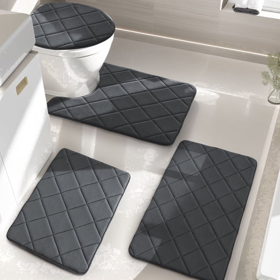 CHAKME 4pcs Bathroom Rugs Set with U-Shaped Mat, Non Slip, Quick Drying, Ultra Soft and Water Absorbent Bath Rug Mat Carpet Machine Washable 20"x32"+17"x24"+U 20"x24"+15"x18" GRAY