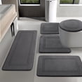 thumbnail image 1 of CHAKME 5 Pc Memory Foam Bath Mat Set: 20"x46",32"x20",24"x17",18"x16",U Shaped 24"x20". Non Slip, Machine Washable, Super Absorbent, Classic Greek Key, Dark Gray., 1 of 7