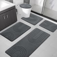 thumbnail image 1 of CHAKME 5 Pcs Bathroom Rugs Set Non Slip Absorbent Machine Washable Large 20"x46" & 32"x20" Long 24"x17" Small 18"x16" U Shaped 24"x20" Memory Foam Toilet Mat, 2U Dark gray, 1 of 5