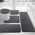 thumbnail image 1 of CHAKME 5 Piece Bathroom Rug Set Non Slip Ultra Absorbent Machine Washable Memory Foam Large 20"x46" & 32"x20" Long 24"x17" Small 18"x16" U Shape Contour 24"x20" Toilet Mat Ocean Ripple Dark gray, 1 of 8