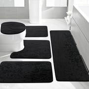 CHAKME 5 Piece Bathroom Rug Set Non Slip Ultra Absorbent Machine Washable Memory Foam Large 20"x46" & 32"x20" Long 24"x17" Small 18"x16" U Shape Contour 24"x20"