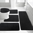 thumbnail image 1 of CHAKME 5 Piece Bathroom Rug Set Non Slip Ultra Absorbent Machine Washable Memory Foam Large 20"x46" & 32"x20" Long 24"x17" Small 18"x16" U Shape Contour 24"x20" Toilet Mat Ocean Ripple black, 1 of 8