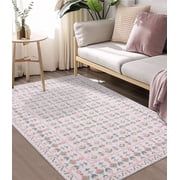 CHAKME 5x7 Area Rugs Washable Non Slip Floral Living Room Large Vintage Green American Country Oriental Flower Rug Distressed Retro Farmhouse Soft Carpet,Pink