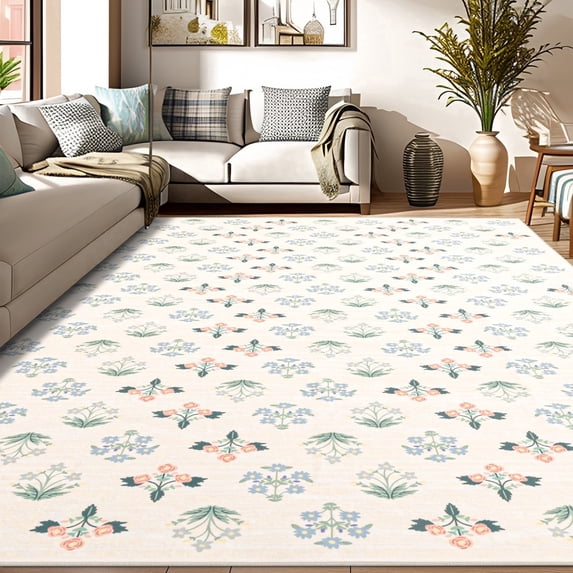 CHAKME 5'x7' Vintage Green American Country Floral Area Rug Washable Non Slip Bedroom Large Retro Distressed Flower Carpet Farmhouse Oriental Style Soft Floor Rugs