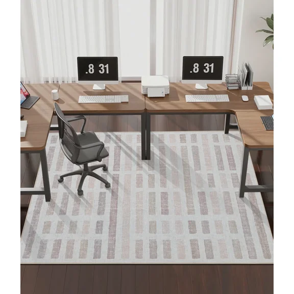 CHAKME Hardwood Floor Office Chair Mat, Non Slip Washable Floor Protector Desk Chair, 48" x 72", Beige Block Geometric