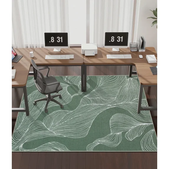 CHAKME Hardwood Floor Office Chair Mat, Non Slip Washable Floor Protector Desk Chair, 48" x 72", Sage Green Botanical Line Art