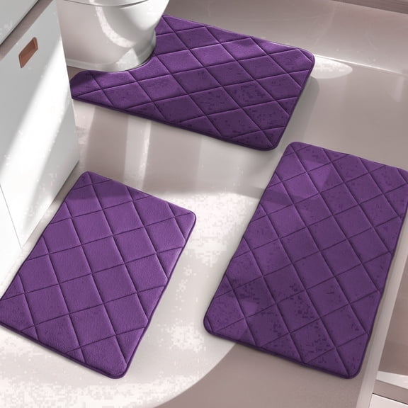 CHAKME Non-Slip 3 Piece Bathroom Rugs Set - Bath Mat for Tub, Shower, and Toilet, Rustic Lattice purple