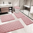 thumbnail image 1 of CHAKME Non Slip Machine Washable 5 Piece Bath Rug Set Memory Foam Ultra Absorbent Large 20"x46" & 32"x20" Long 24"x17" Small 18"x16" U Shape Contour 24"x20" Bathroom Mat Rustic Lattice pink, 1 of 8