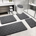 thumbnail image 1 of CHAKME Non Slip Machine Washable 5 Piece Bath Rug Set Memory Foam Ultra Absorbent Large 20"x46" & 32"x20" Long 24"x17" Small 18"x16" U Shape Contour 24"x20" Bathroom Mat Rustic Lattice Dark gray, 1 of 8