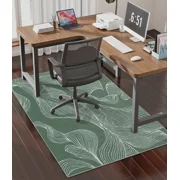 CHAKME Sage Green Leaf Office Chair Mat 3'x4' Non Slip Washable Easy Glide Carpet Protector Hardwood Floor Botanical Line Art Desk Chair Rug