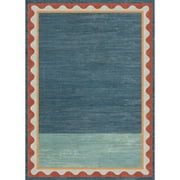 CHAKME Vintage Boho 6X9 Area Rug with Scalloped Edge - Washable Soft Moroccan Geometric Carpet, Non Slip Foldable Aztec Style Rug for Living Room Bedroom, Navy & Red