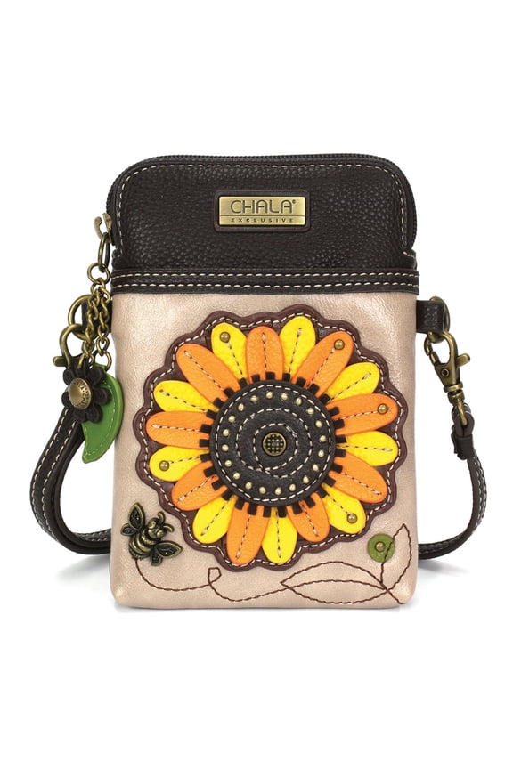 Crossbody Cell Phone Purse | Women's Wristlet Handbags with Adjustable Strap (Ivory_Sunflower)