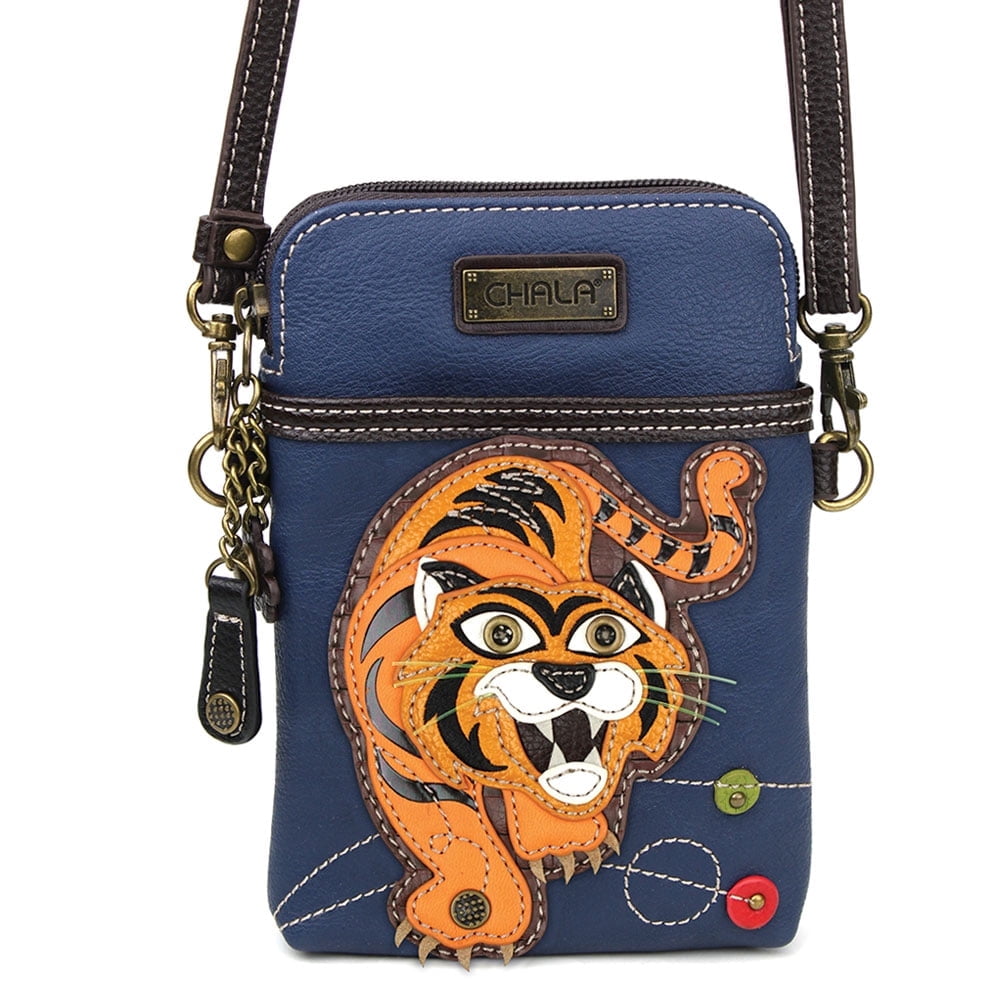 CHALA Crossbody Cell Phone Purse, Women's Wristlet Handbags with Adjustable Strap- Navy (Tiger)