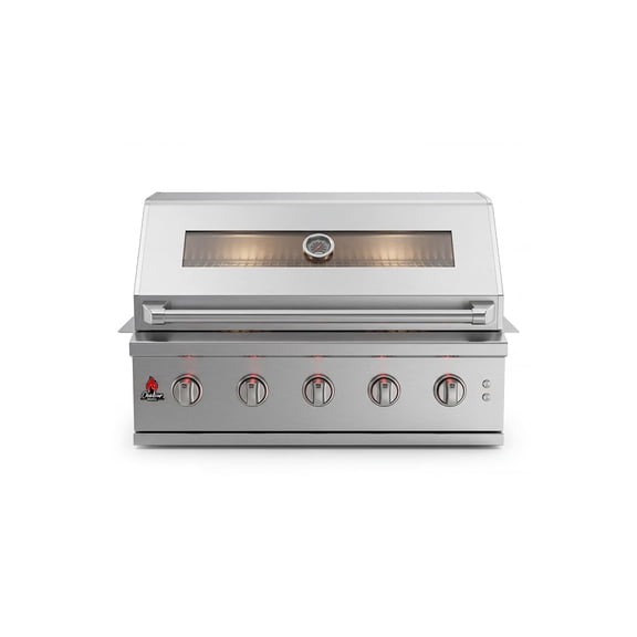 CHALEUR 33" VIEW X 5 LINE GAS GRILL 5-BURNER, Built-In BBQ, 304 Stainless Steel Outdoor Kitchen Grill with Tempered Glass View, Interior Lights, Robust Design for Patio Propane Gas