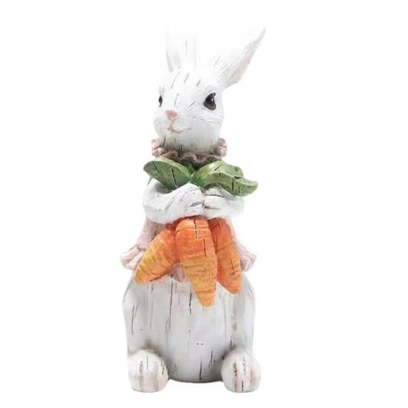 CHALKART Easter Bunny Table Decorations Resin Vintage Rustic Bunnies Rabbit Figurine Statue with Carrot & Egg, Kids Gift for Home Party Spring Decor