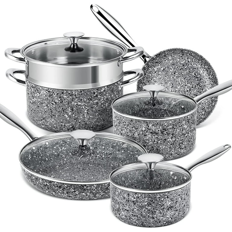 10 Pcs Pots and Pans Sets, Nonstick Cookware Set, Induction Pan Set,  Chemical-Free Kitchen Sets, Stone-Derived Coating, Saucepan, Saute Pan with  Lid