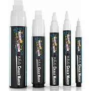CHALKY CROWN 5pc White Chalk Markers for Windows, Glass - 1, 3, 6, 10, 15mm Tips