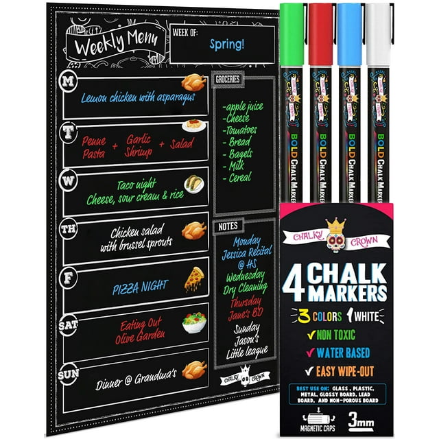CHALKY CROWN Magnetic Whiteboard Dry Erase Menu Board for Fridge with 4