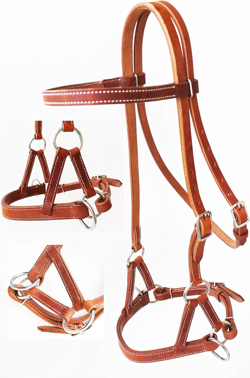 Horse Western Brown Leather Training Tack Bitless Sidepull Bridle Reins 7710 Horse Western Brown Leather Training Tack Bitless Sidepull Bridle Reins 7710