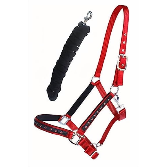 CHALLENGER Nylon Horse Tack Nylon Padded Adjustable Halter Rhinestones Lead Rope 606162