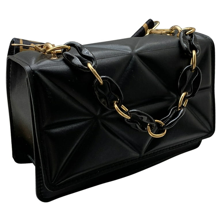 CHAMAIR Chain Shoulder Bag Wide Strap Flap Crossbody Bag Bag Fashion for  Work (Black)