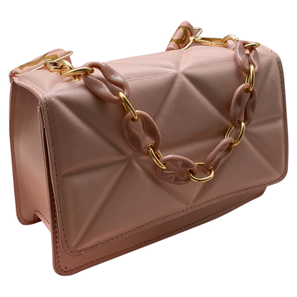 Fashionable Crinkled Design Solid Color Thick Chain Crossbody Bag