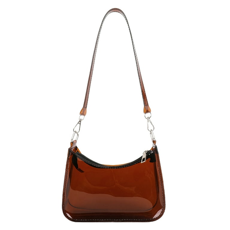 Fashion Women Transparent PVC Shoulder Bags Jelly Candy Color Large  Capacity Handbag Tote Brown 