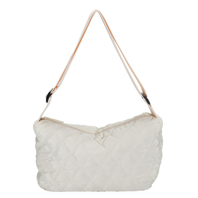 CHAMAIR Fashion Quilted Shoulder Bags Nylon Large Solid Travel Crossbody  Handbag (White) 