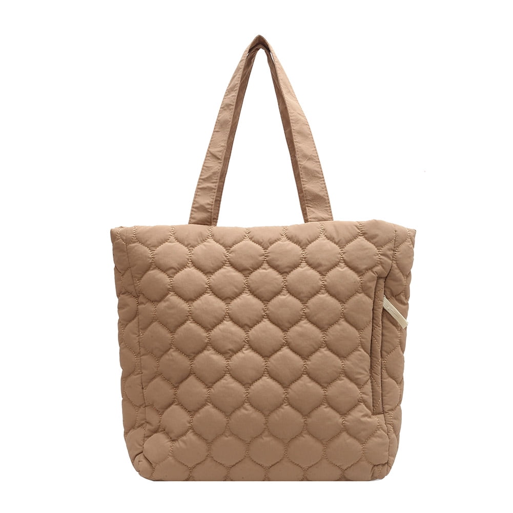 CHAMAIR Quilted Shoulder Bag Large Capacity Cotton-Padded Handbag Soft for  Work (Beige) 