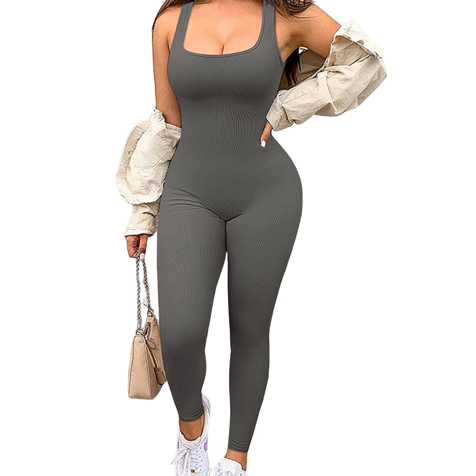 CHAMAIR Summer Bodycon Rompers Sexy Slim Sleeveless Jumpsuits for