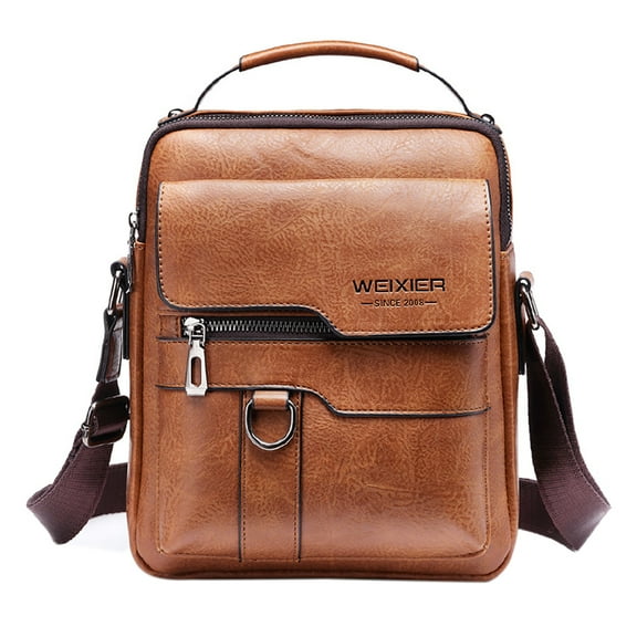 CHAMAIR Vintage PU Crossbody Bags Mens Zipper Satchel for Travel Business (Light Brown)
