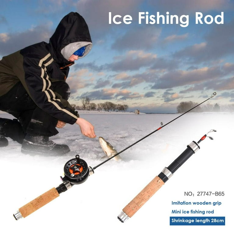 CHAMAIR Winter Ice Fishing Rod Reel Pole Fishing Tackle Set (Imitation  Wood) 