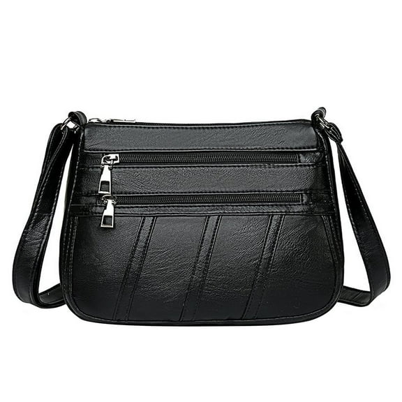 CHAMAIR Women PU Shoulder Bag Multi-pocket Mother Solid Crossbody Handbag (Black)