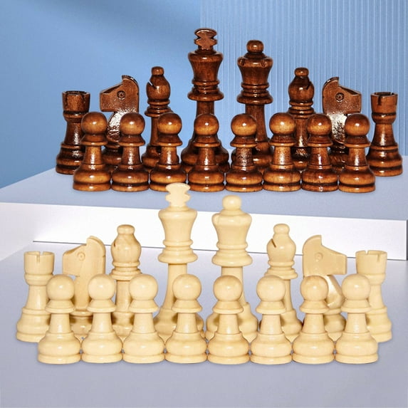 CHAMAIR Wooden Checkers 2.2in King Figures 32PCS Chess Pieces Only for Chess Board Game