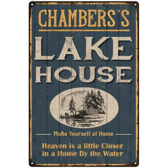 CHAMBERS'S Lake House Blue Cabin Home Decor Gift 12x18 Metal 112180038305