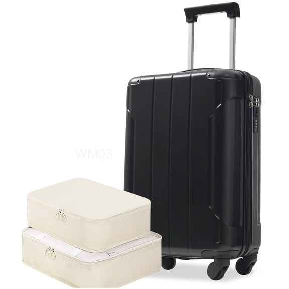 CHAMPFLAG 20" Hardshell Carry-On Suitcase with Spinner Wheels, TSA Lock, ABS Lightweight Luggage Set Feature (Includes Packing Cubes), Black