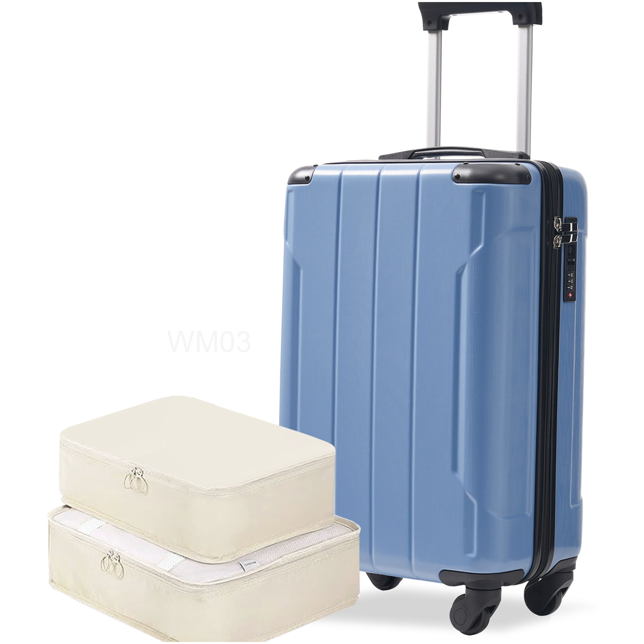 CHAMPFLAG 20" Hardside Carry On Luggage with Spinner Wheels, TSA Lock, Lightweight ABS Suitcase in Blue-Gray, Includes Packing Organizers