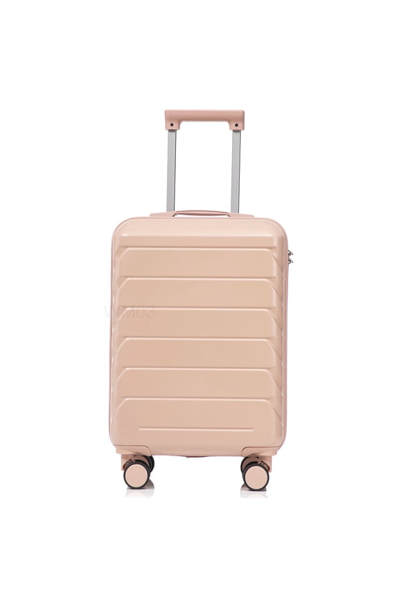 20 Inch Checked Spinner Luggage, Lightweight ABS Hardside Suitcase in Pink with Secure Combination Lock
