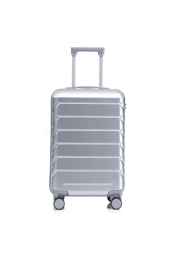 20" Silver Hardshell Checked Spinner Luggage with Lock, Lightweight &; Scratch Resistant ABS for Air Travel