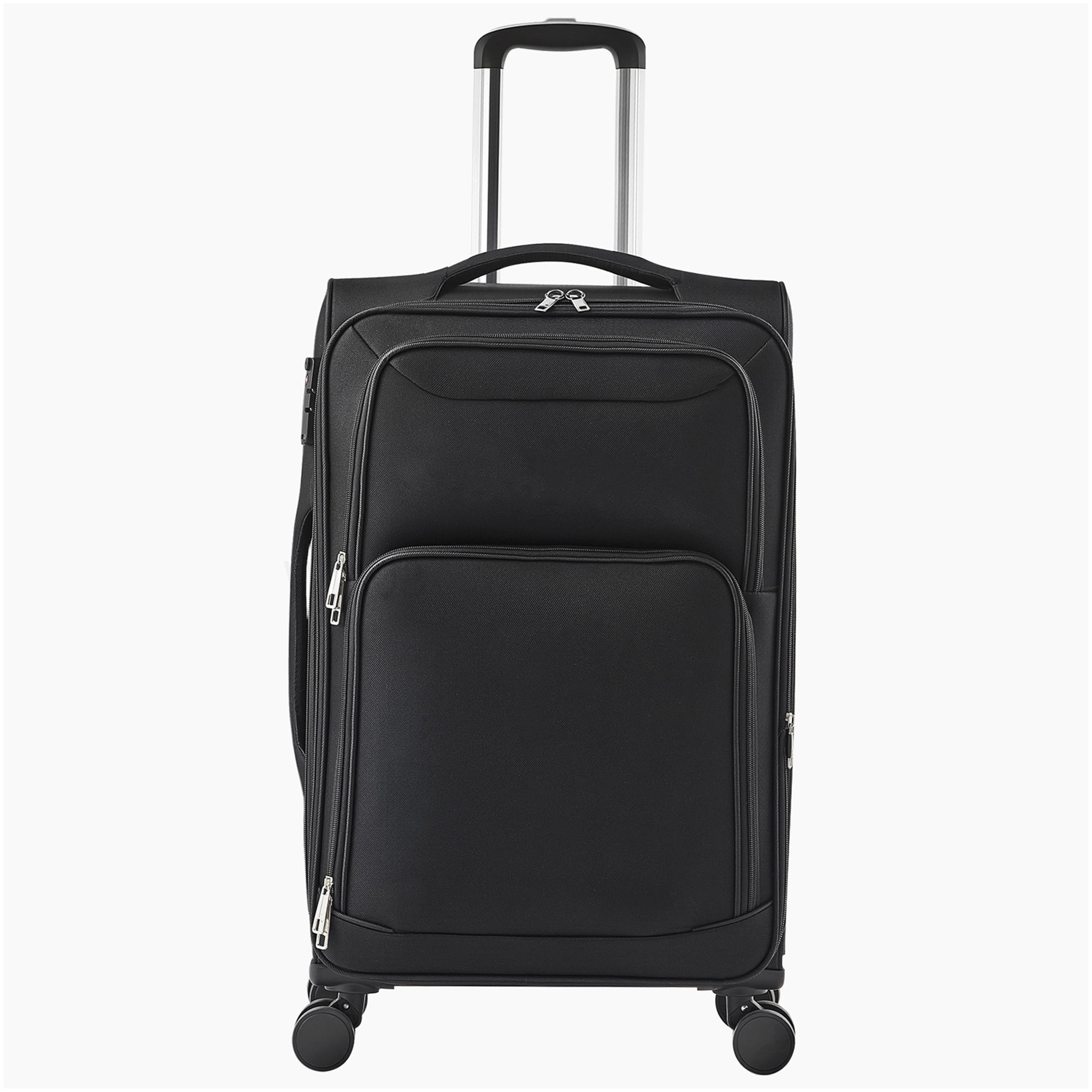 CHAMPFLAG 24 Inch Black Spinner Checked Luggage - Expandable Softside Suitcase with TSA Lock