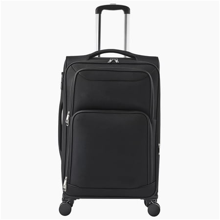 CHAMPFLAG 24 Inch Black Spinner Checked Luggage - Expandable Softside Suitcase with TSA Lock