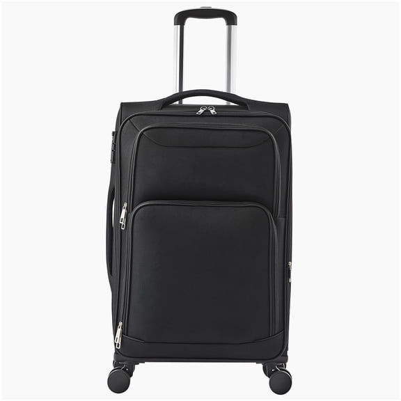 CHAMPFLAG 24 Inch Black Spinner Checked Luggage - Expandable Softside Suitcase with TSA Lock