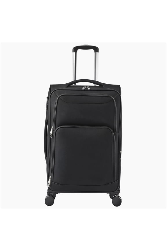 24 Inch Black Spinner Checked Luggage - Expandable Softside Suitcase with TSA Lock